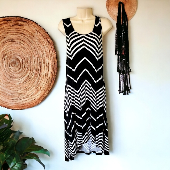 Midi sleeveless black and white striped knit dress size medium by a.n.a. - Picture 2 of 9
